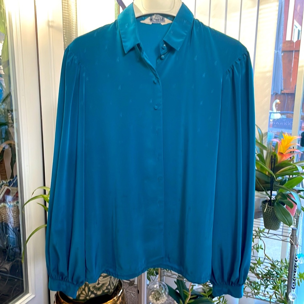 Vintage Teal Blouse, size 10